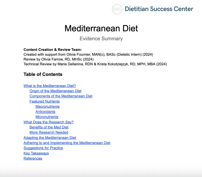 Mediterranean Diet Evidence Summary